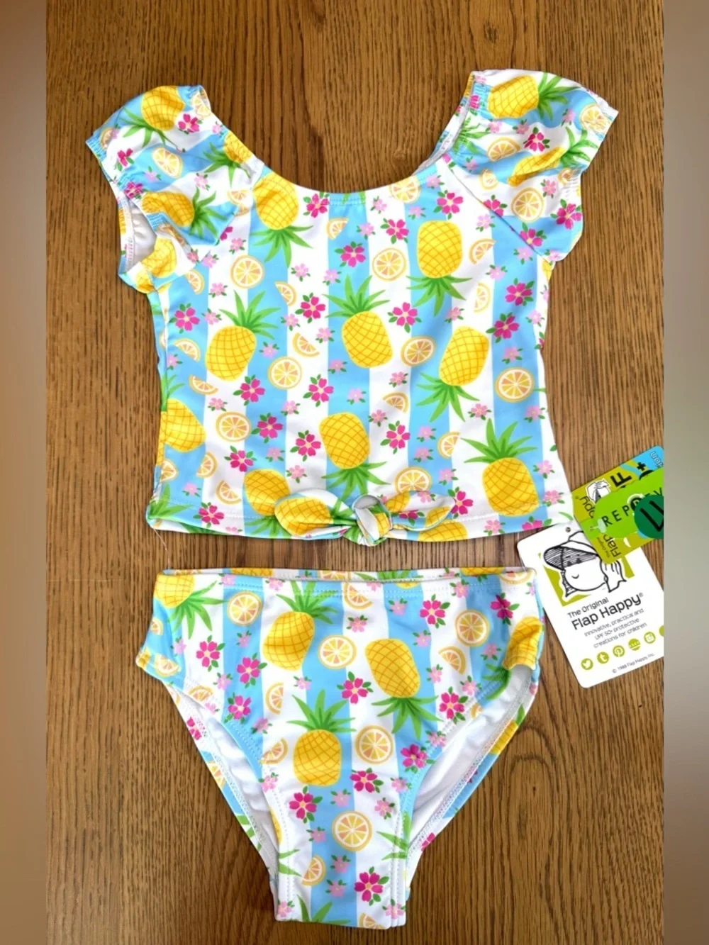 Flap Happy Pineapple 2PC Swimsuit Built-In Swim Diaper Girls Size 2 NWT